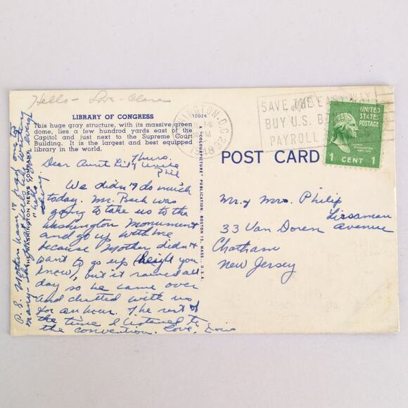 Vintage Washington DC Linen Postcard Library of Congress Building 1948 - Picture 2 of 2